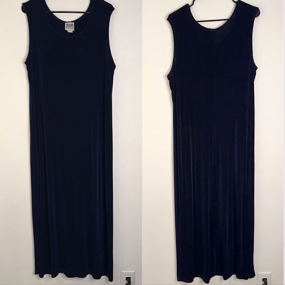 R & M Richards Womens 16 Metallic Blue 90% Acetate Vintage Sleeveless Maxi Dress